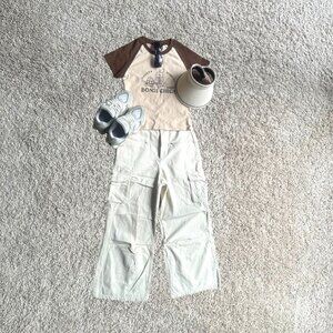 CUBIC White Cargo Wide-Leg Pants - 100% Cotton - UK 8